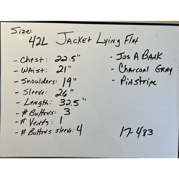 Jos A Bank 42L 34W Charcoal Gray Pinsripe 2 Piece Suit Jacket Pants Note - Picture 7 of 16